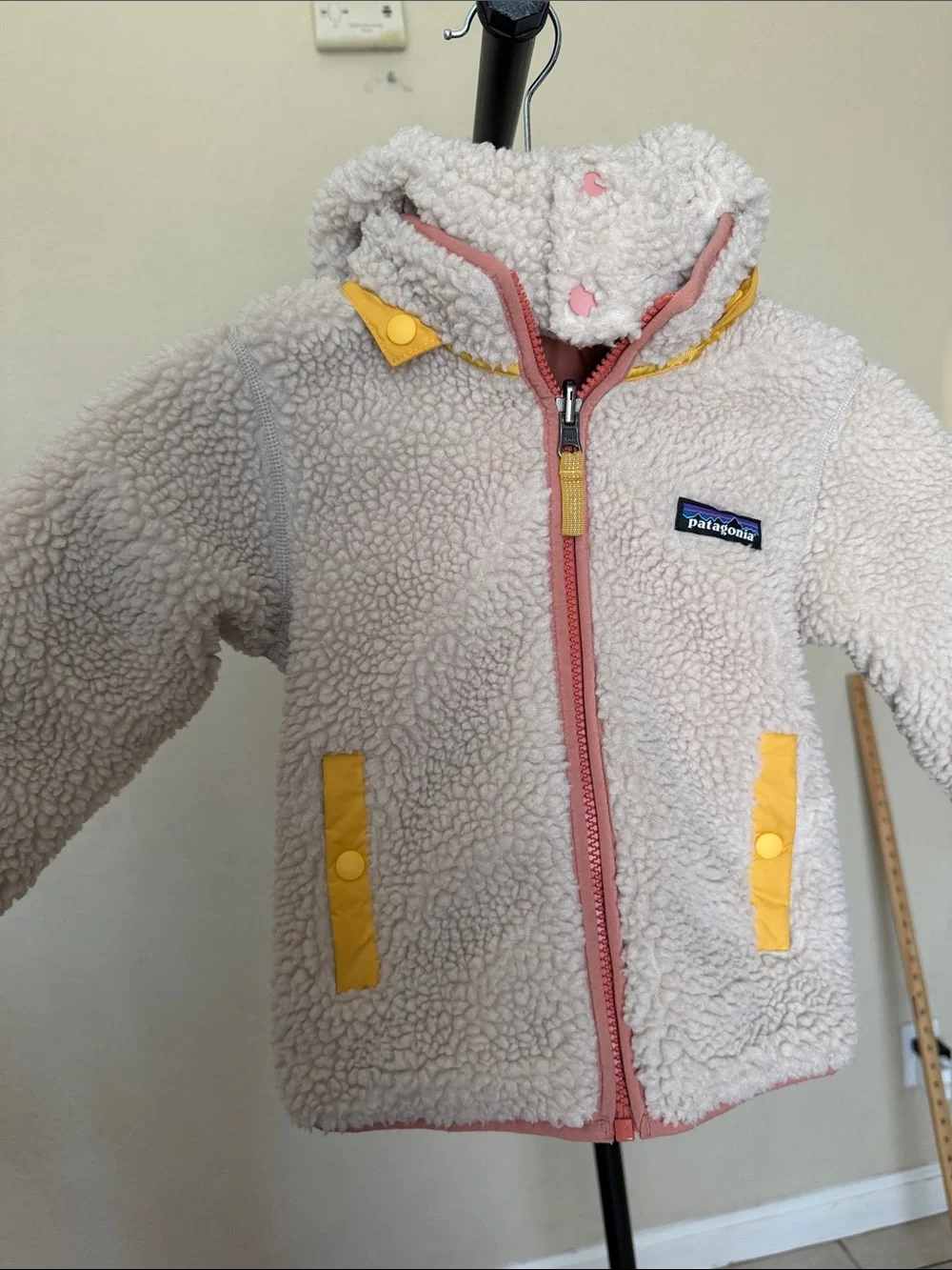 Patagonia Tribbles Reversible Jacket pink salmon mustard girl size 3T